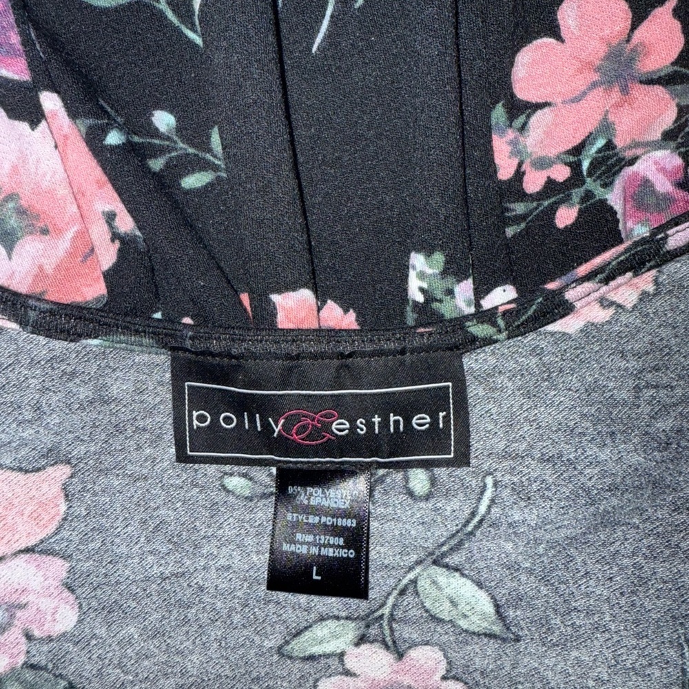 Polly Esther Black Floral Wrap Dress - Large - Picture 4 of 5